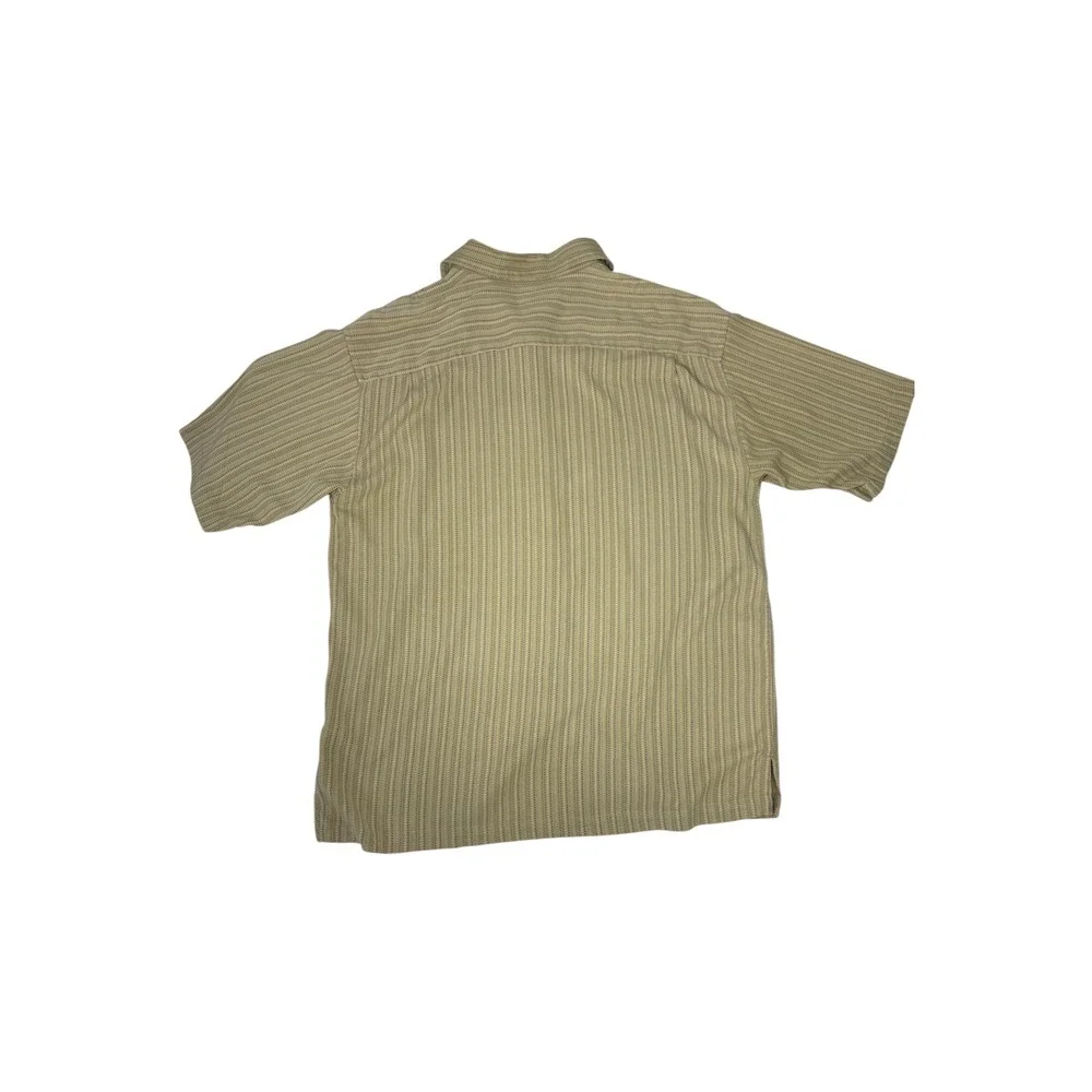 Sette Ponti Silk Shirt Mens XXL Tan Excellent Short Sleeve Striped Button Up